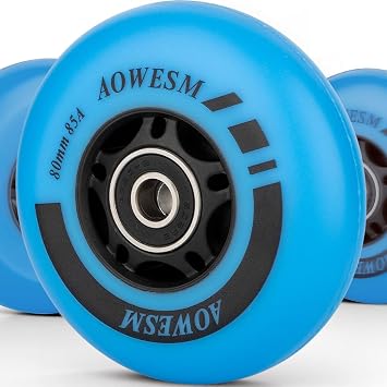 AOWESM Inline Skate Wheels, Outdoor & Indoor, 85A, 4-Pack Blue, 80mm