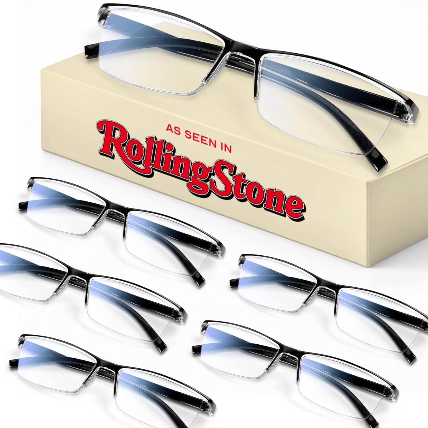 Gaoye 6 pack Executive Style Reading Glasses Men - Durable Readers with Blue Light Filtering - Comfortable Fit