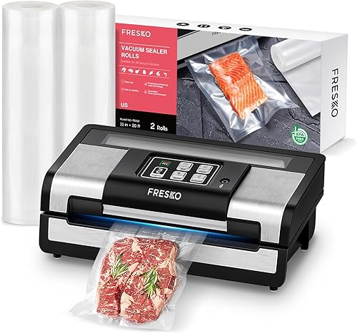 FRESKO Sellador al vacío de alto rendimiento, sellador automático completo, cortador integrado y bolsas enrollables, bolsas de almacenamiento y