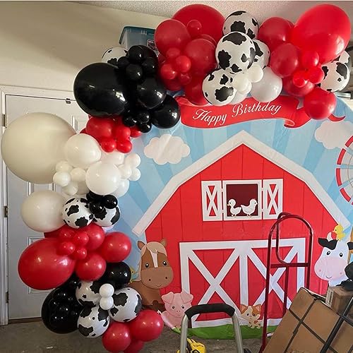 Miniatura 6 de Kit de arco de guirnalda de globos de vaca, 150 globos de mezcla de globos rojos, negros y blancos para decoraciones de fiesta de cumpleaños de