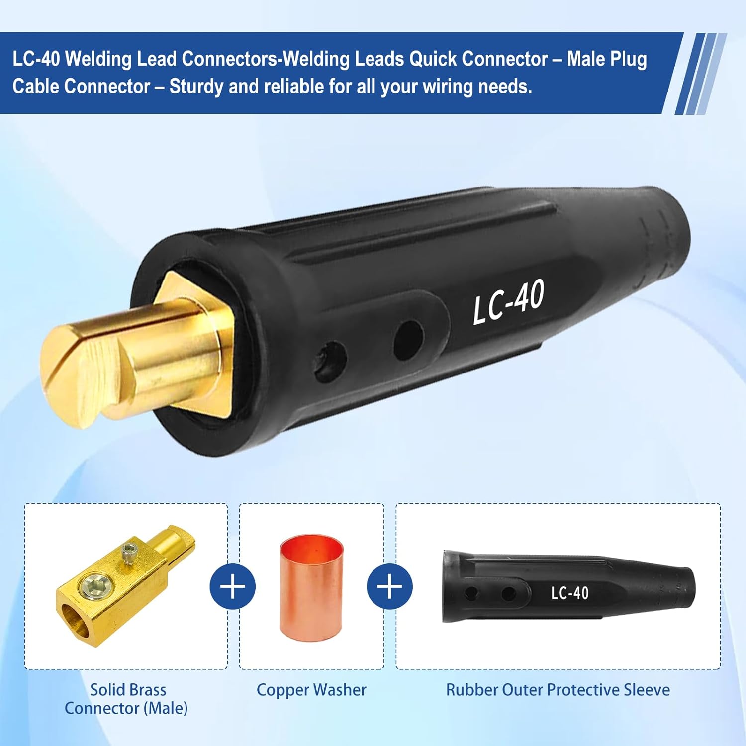 3PACK LC-40 Welding Leads Quick Connector, Welding Cable Connectors, Male & Female Welding Connectors for Welding Machine Accessories, 1/0 and 2/0 Welding Cable Size Capacity, Rated up to 350 Amps.