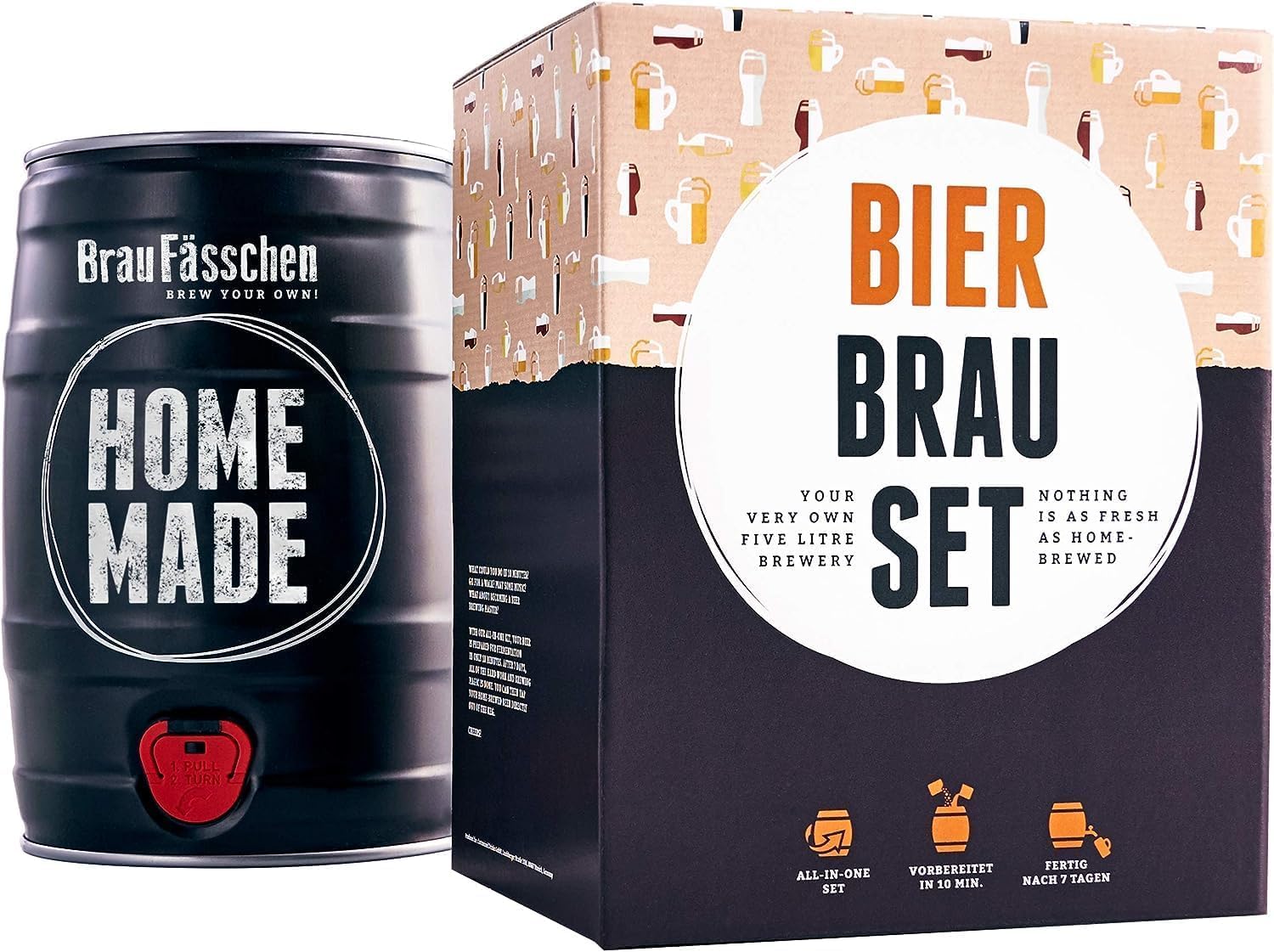 Braufässchen |Bierbrauset zum selber brauen | Pils im 5 liter Fass | In 7 Tagen fertig | Geschenk für Männer, Freund oder Vater | Biergeschenk