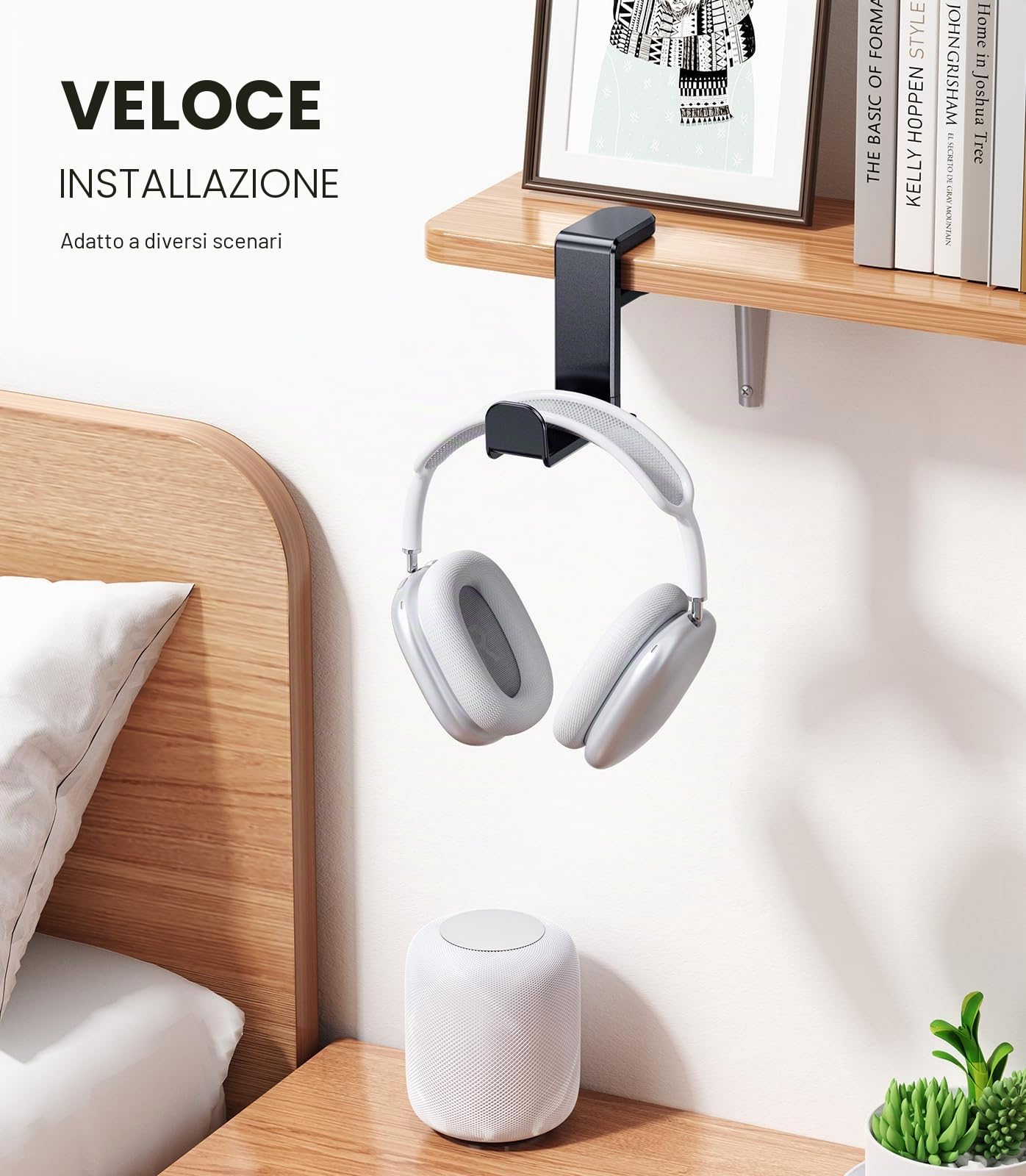 Coolpow Supporto per Cuffie Sotto la Scrivania【360° Girevole】 Porta Cuffie Gaming con Gancio Clip per Cavo per cuffie Sotto la Scrivania per Sony, Beats, HyperX