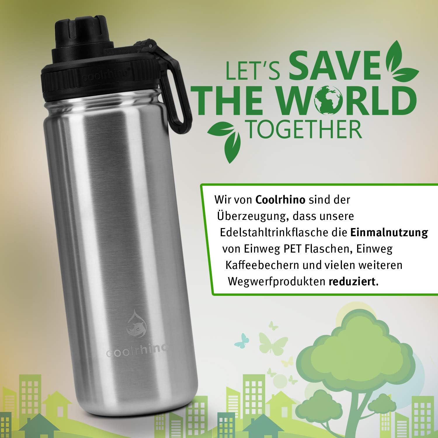 coolrhino Stainless Steel Water Bottle, 500ml, 1L, Metal Thermos Flask Insulated Vacuum Drinking Bottle, Double Walled - Image 5