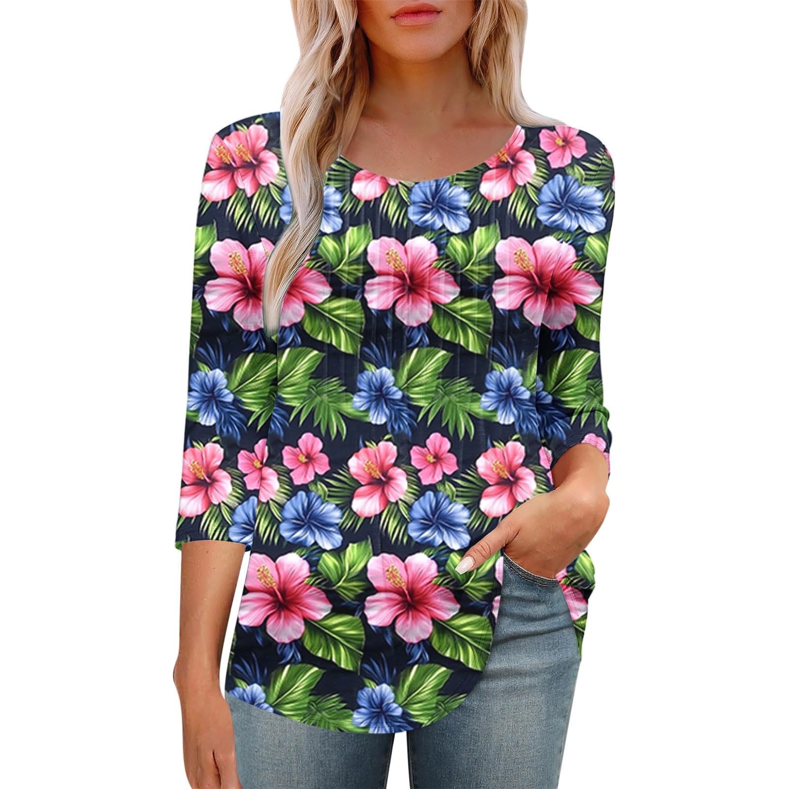 Ruziyoog Womens Long Sleeve Casual Loose Blouses Pleated Front Tunic Tops 2024 Trendy Clothes