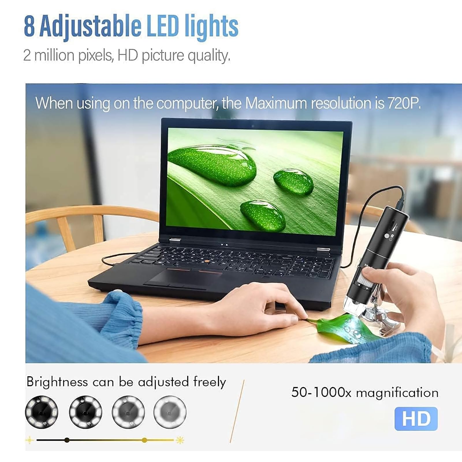 Cyfrowa Kamera Z Mikroskopem USB, Cyfrowy Mikroskop Do Lutowania Ze Wspornikiem, 8 Regulowanych Diod LED I Powiększeniem 50-1000X, Regulowana Podstawa I Podpórka Do Robienia Zdjęć, Dla Dzieci