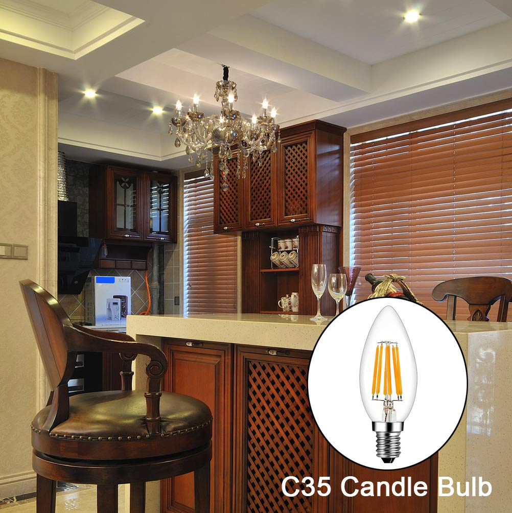 MENTA E14 Lampadina Filamento LED Candela fiamma 6W equivalente a 60W, Luce Bianca Calda 2700K, 600lm, Piccole lampadine a vite Edison (SES), C35 a Forma di Fiamma Non dimmerabile, Vetro, 10 Pezzi