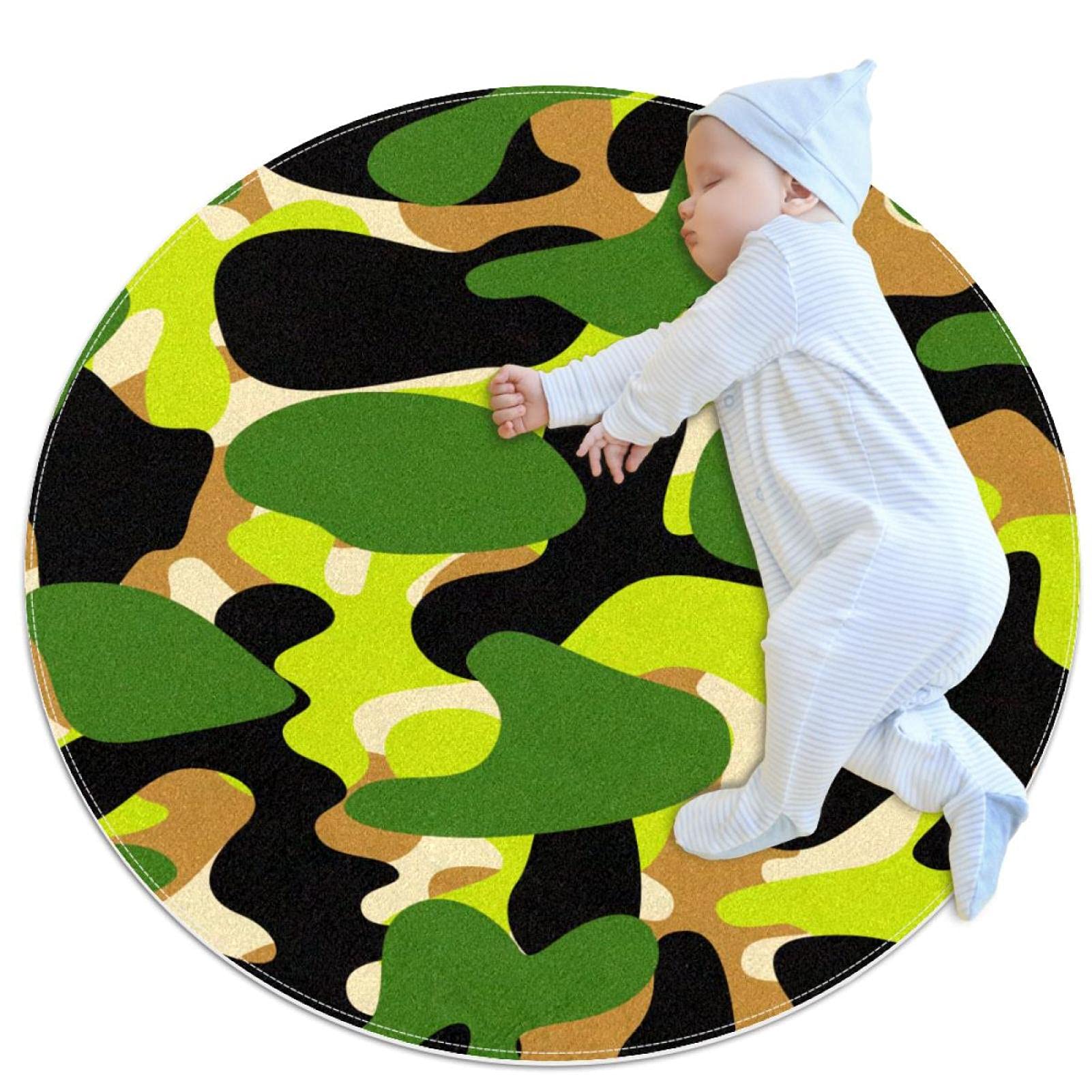 Tapis de salle de bain camouflage vert militaire rond 1m antidérapant chambre