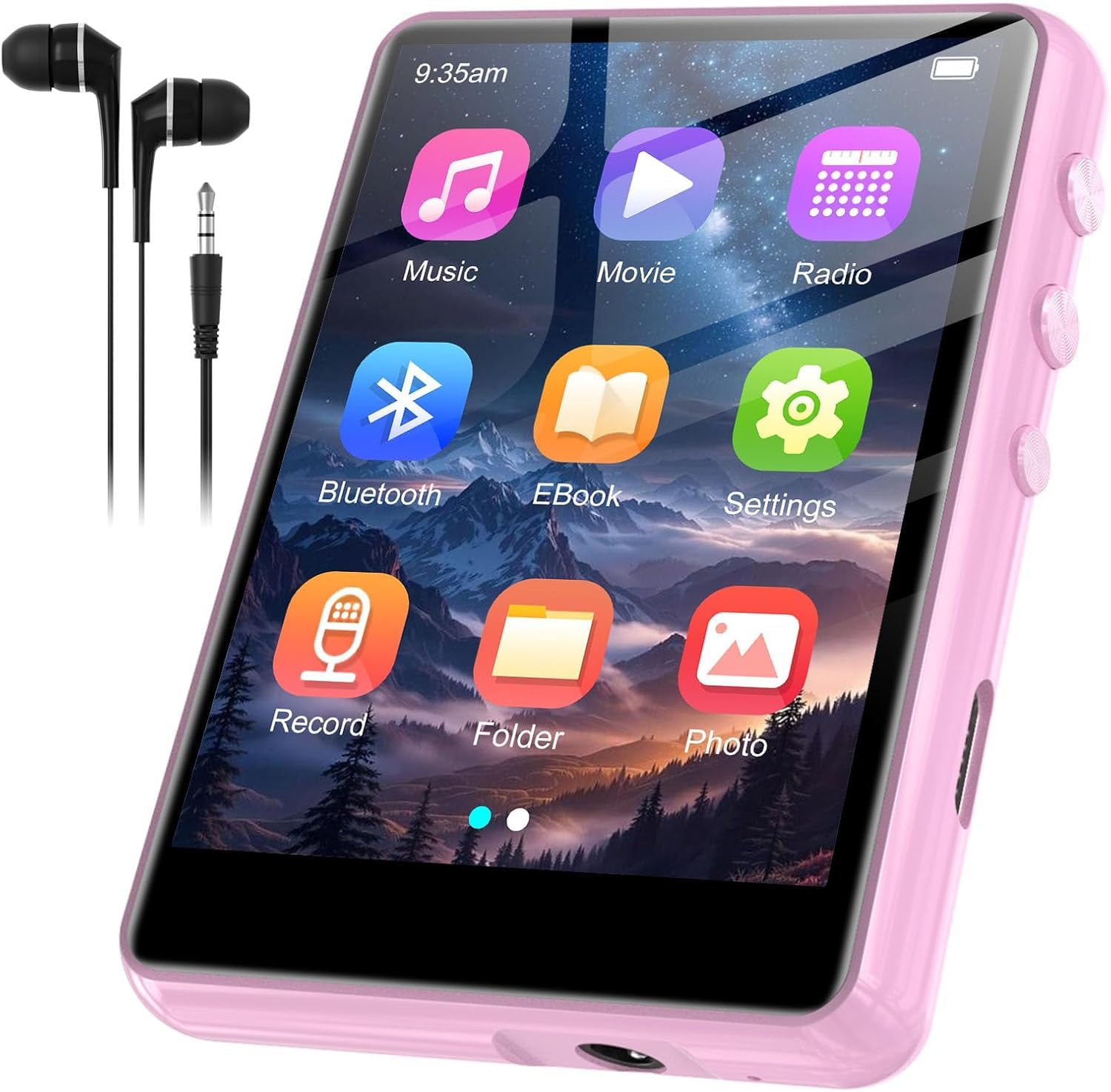 SWOFY Lettore MP3 da 128 GB con Bluetooth da 5,3-2,4 pollici, touch screen, suono Hi-Fi, altoparlante integrato, funzione di registrazione, radio FM, può essere esteso a 512 GB (rosa)