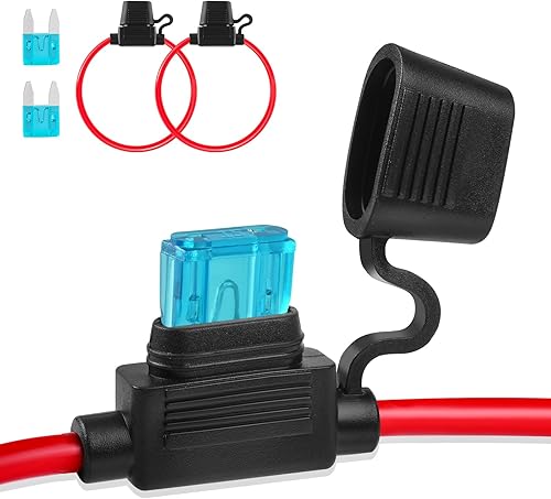Portafusibles en línea de 12 V, 2 piezas, mini portafusibles de calibre 16 de 13.8 pulgadas, portafusibles de hoja con tapa impermeable, fusibles de