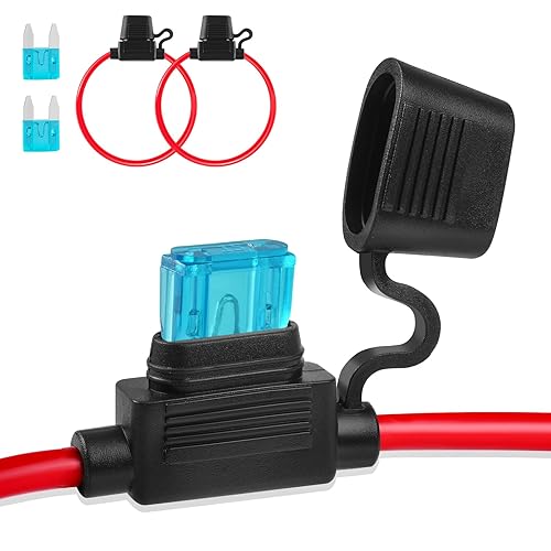 Portafusibles en línea de 12 V, 2 piezas, mini portafusibles de calibre 16 de 13.8 pulgadas, portafusibles de hoja con tapa impermeable, fusibles de
