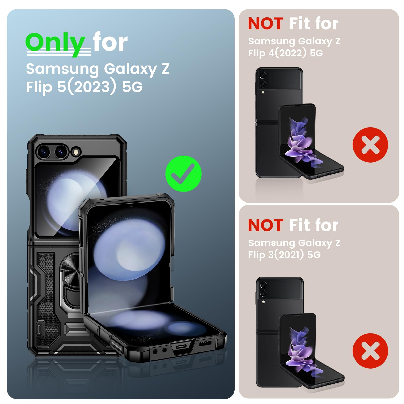 Caka Galaxy Z Flip 5 Case with Screen Protector & Hinge Protection & 360 Rotate Ring Stand, Full Body Protective Case for Samsung Galaxy Z Flip 5 2023 - Black
