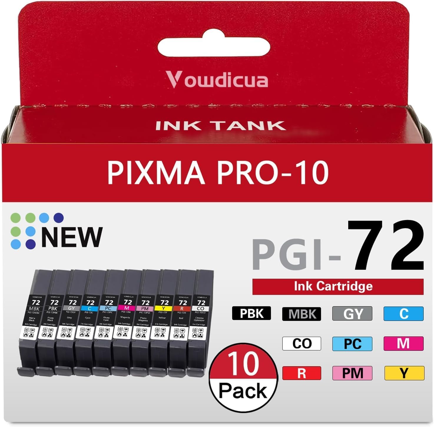 Pgi-72 Pgi72 Ink Cartridges High Yield Replacement for Canon pgi 72 Ink Cartridges Pixma Pro-10 Pro-10s Printer (10 Pack MBK/PBK/C/M/Y/PM/PC/R/GY/CO