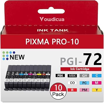 Pgi-72 Pgi72 Ink Cartridges High Yield Replacement for Canon pgi 72 Ink Cartridges Pixma Pro-10 Pro-10s Printer 10 Pack MBK/PBK/C/M/Y/PM/PC/R/GY/CO