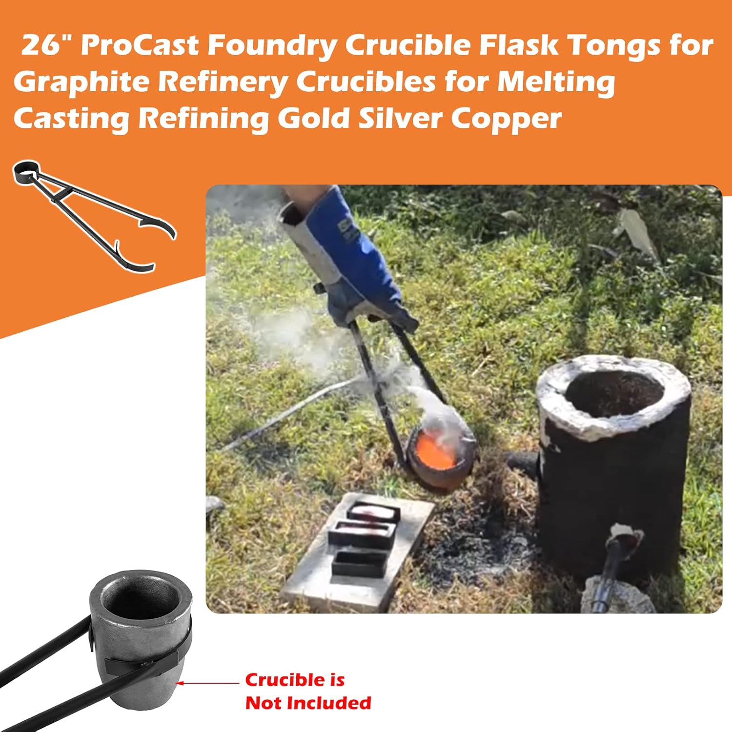 26" ProCast Foundry Crucible Flask Tongs for Holding Graphite Crucibles for Melting Casting Refining Gold Silver Copper
