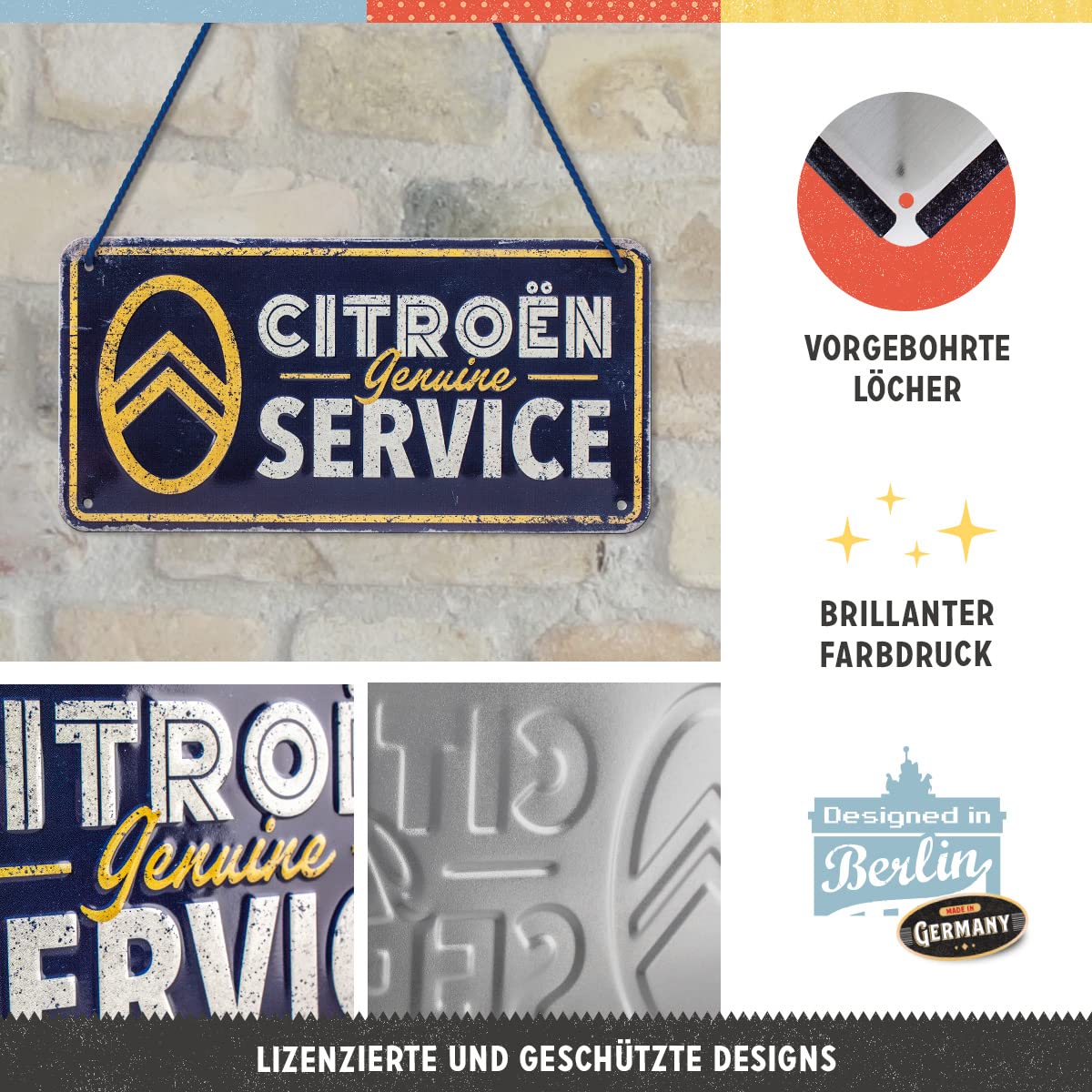 Targa Citroen Retro In Metallo - Decorazione Vintage 10x20cm, Con Corda Per Appendere - Foto 11