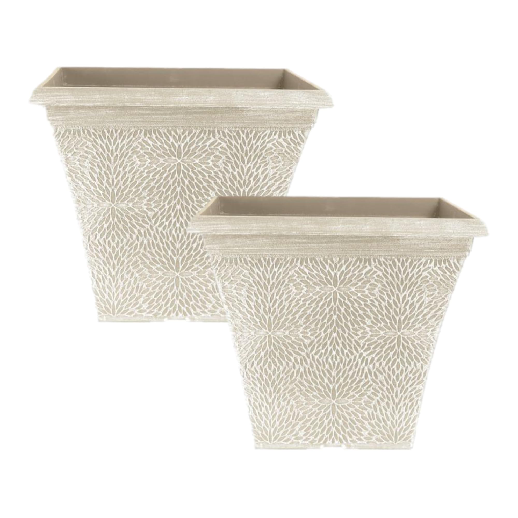 Fyne-Finds Square Plastic Plant Pot Beige Grey 35cm,14inch Outdoor 20L Pot Garden Patio Planter Cover Drainageholes Weatherproof Frostproof (2)