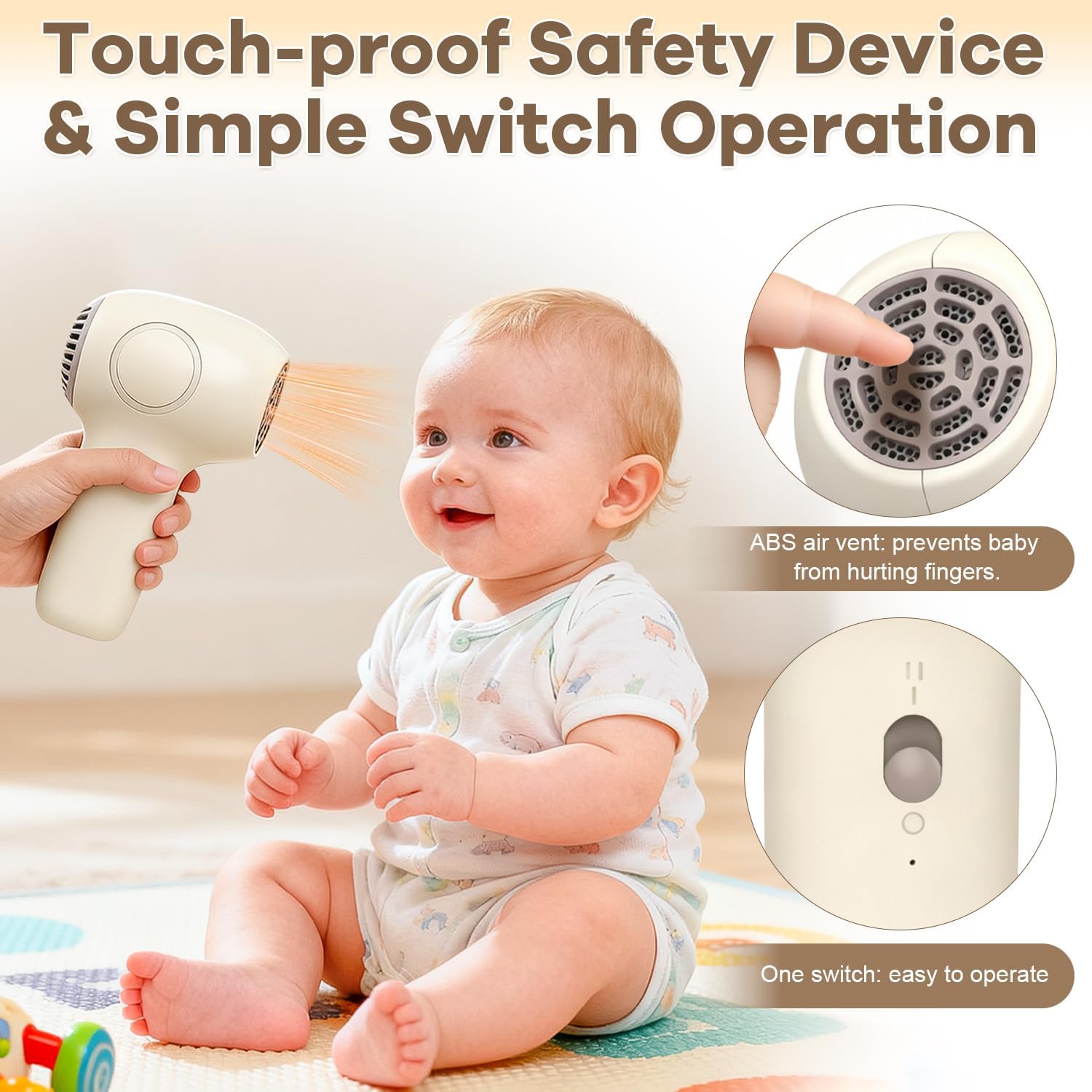 Cordless Hair Dryer for Baby, Gentle Airflow Mini Hair Dryer Portable Baby Blow Dryer Rechargeable for Travel Camping, Low Heat Quiet Cordless Hairdryer Safe for Infant Hair Delicate Skin