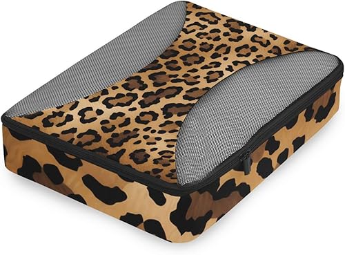 Miniatura 4 de Juego de 4 cubos de equipaje de viaje, con estampado de piel de animal de leopardo, bolsas organizadoras de equipaje de mano, bolsa