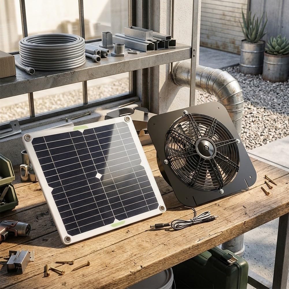 Ventola a pannello solare monocristallino, copertura 200 m² | Pannello da 100 W, 3000 giri/min, ventilazione ideale, pollaio, durevole