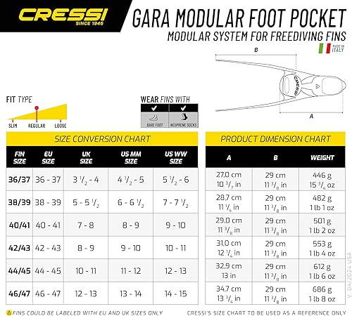Miniatura 4 de Cressi Long Free Diving Fins with Interchangeable Blades System - Gara Modular Made in Italy