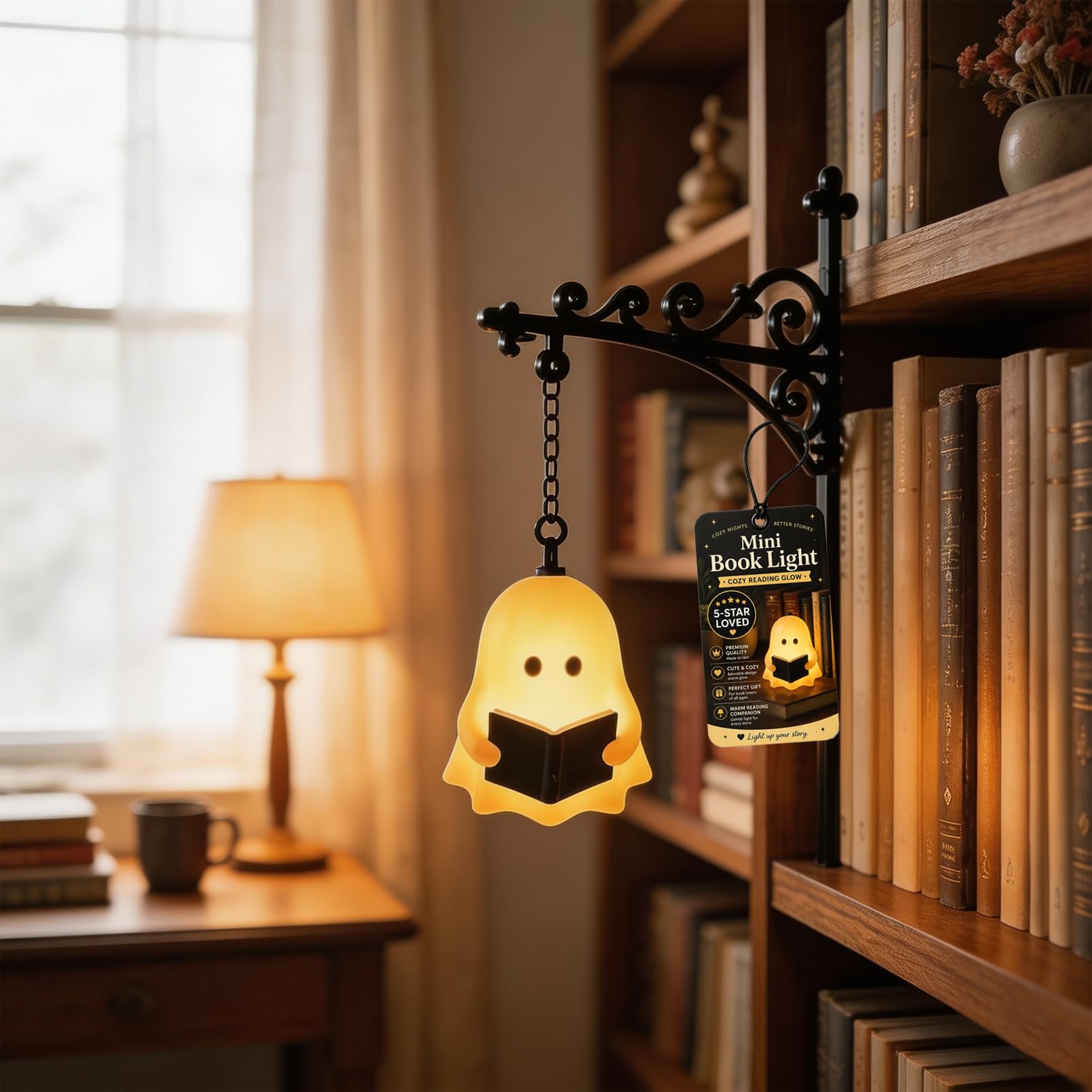 Ten Treasure Bookshelf Lamp, Library Lantern-Decorative Bookshelf Lighting, Vintage LED Book Nook Light Lantern for Study, Reading Corne (#A,2)