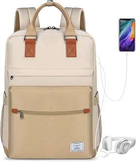 Backpack for Women,Laptop Backpack 15.6 Inch School Backpack Travel Backpack for Women Waterproof Bookbag for Teens Casual Computer Bag Daypack for High School Work Business, Khaki