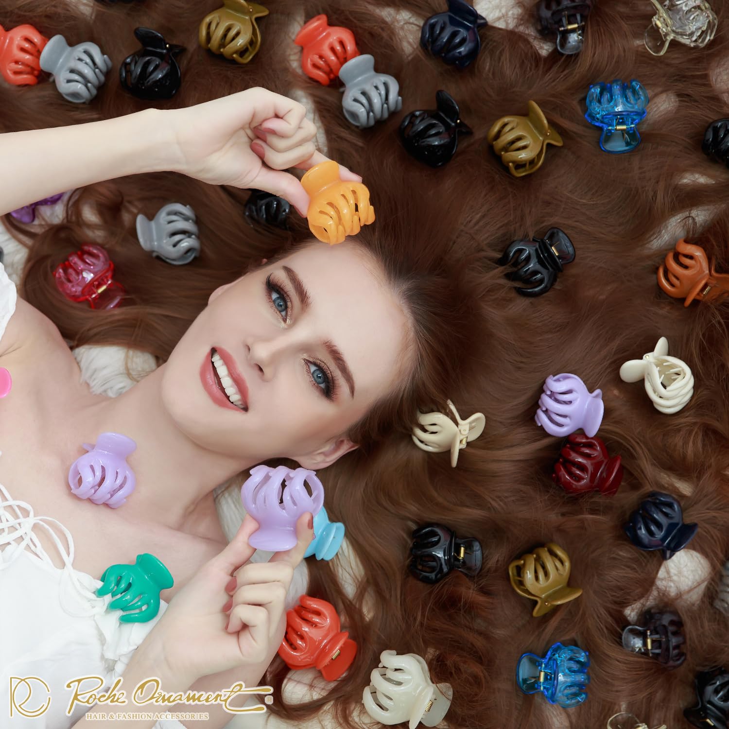 RC ROCHE ORNAMENT 12 Pcs Womens Octopus Claws Jaw Pumpkin Hair Clips Interlocking Teeth Strong Hold No Slip Grip Quality Clutcher Clamp Classic Beauty Fashion Accessory, Small Brown - Image 3