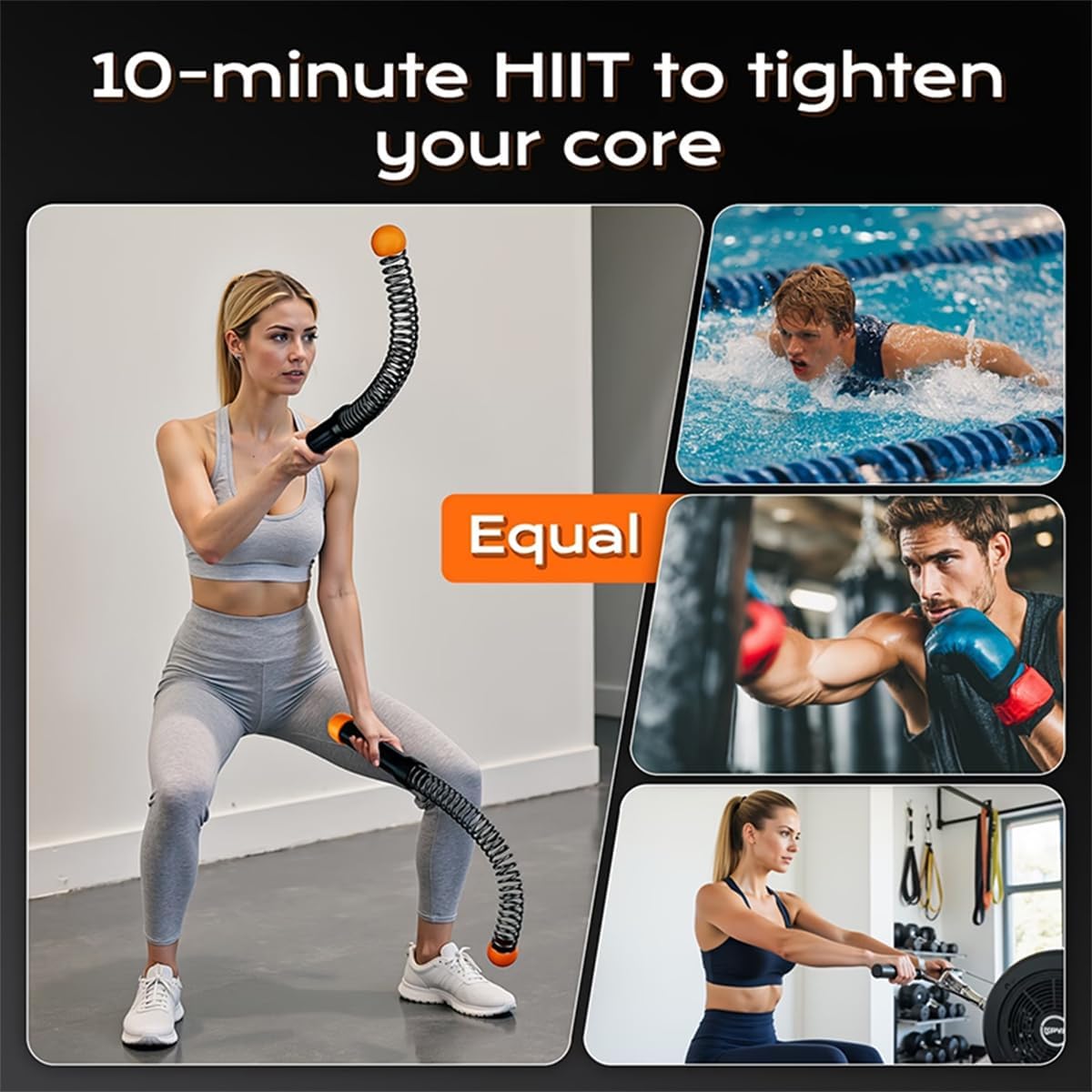 Battle Rope Workout Equipment Bundles, Portable Ropeless Battle Ropes for Home Gym, Adjustable Cordless Battle Ropes with Storage Bag for HIIT, Low-Impact Workout, Help Full Body Shaping (Pink)