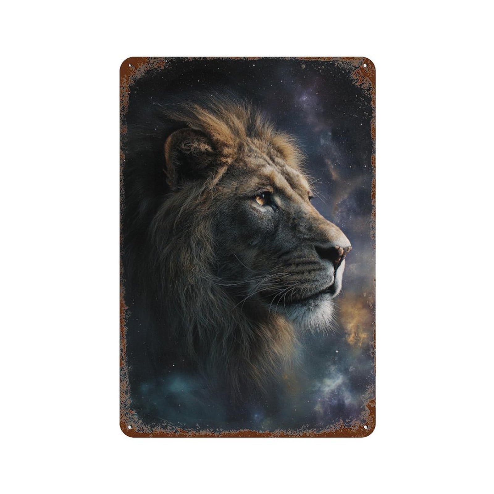 Galactic Lion Majesty Rustic Tin Plaque 11.8"x7.9", Vintage Wall Decor for Garage, Pub Or Kitchen