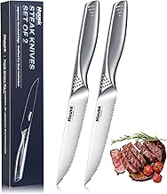 Huusk Serrated Steak Knives Set - 4.5" Japanese Stainless Steel Steak Knives Set of 2, Sharp Dishwasher Safe Dinner Knife for Kitchen Table with Gift Box