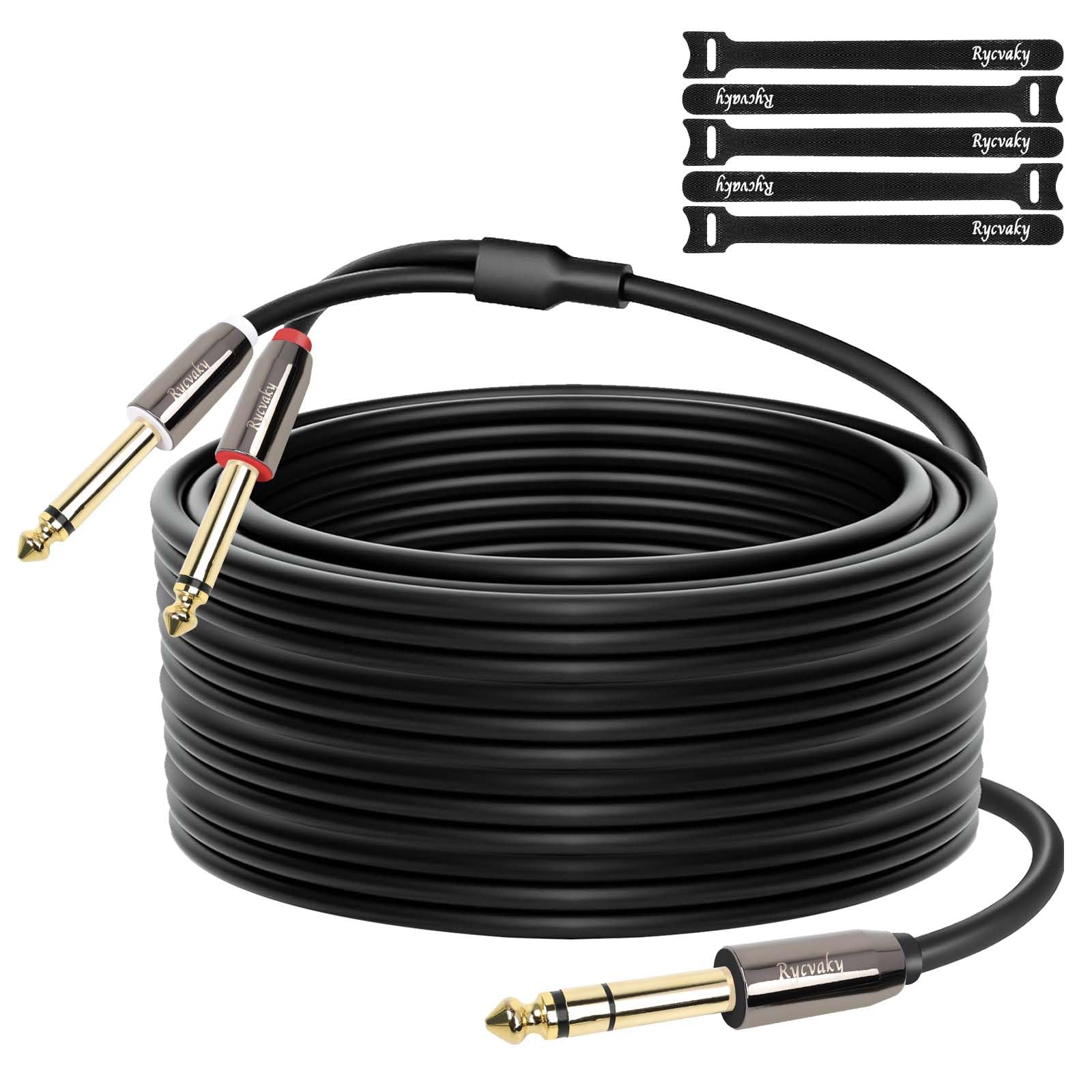 Cavo audio stereo da 6,35 mm a doppio maschio da 6,35 mm, TRS da 6,35 mm a 2 x 6,35 mm TS Mono Breakout, cavo di interconnessione splitter a Y codificato a colori per registrazione, mixer