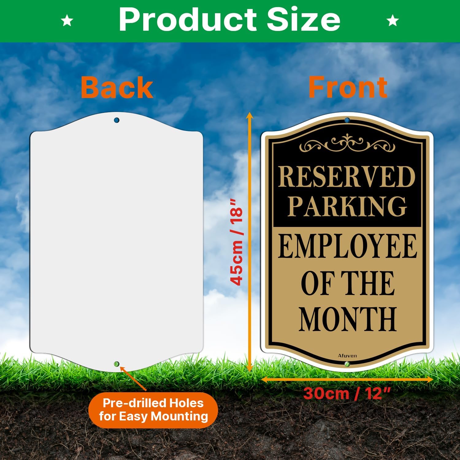 Reserved Parking Employee of The Month Signs 18” x 12” Employee Of The Month Parking Signs, Rust-Free Aluminum, Weatherproof, Easy to Install, Indoor or Outdoor Use, 2 Pack