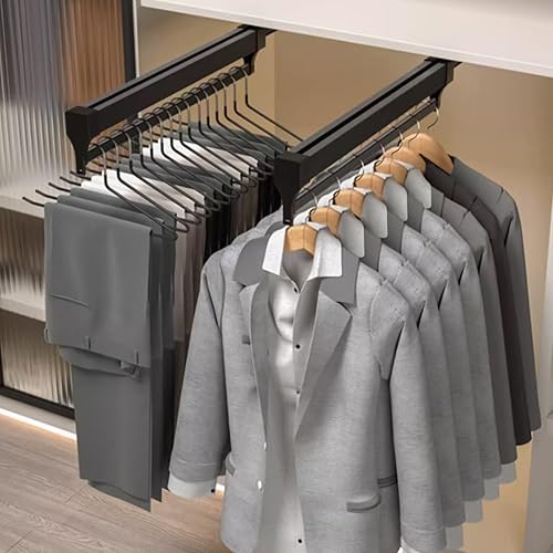 Miniatura 7 de Barra de valet deslizante retráctil, Rodamiento de 55.1 lbs Barra de armario extraíble, Estante de pantalones organizador de aleación de aluminio,