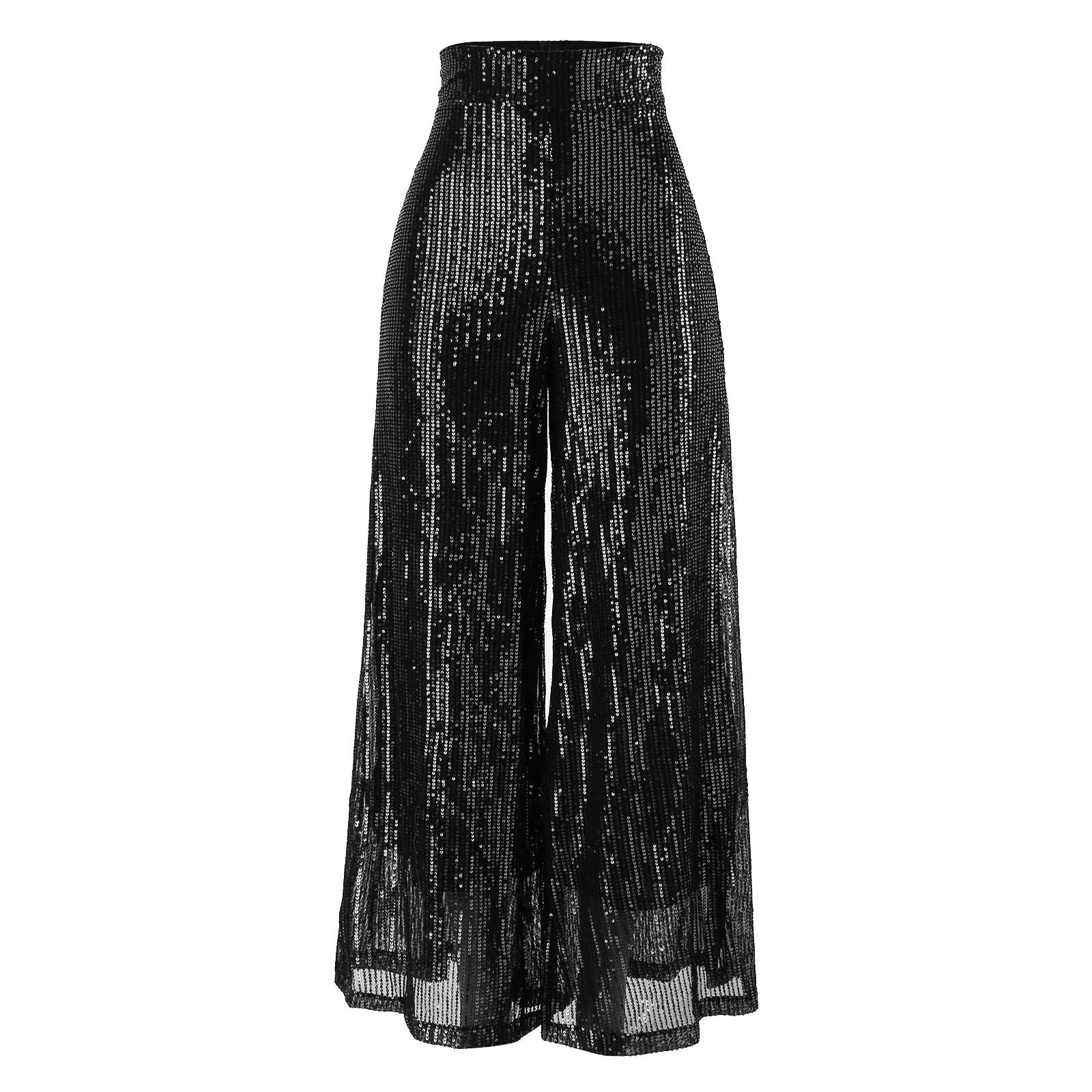 Generico Pantaloni Eleganti Donna Giacca Paillettes Zampa vestibilità Comoda Completo Gamba Elegante Glitterati Culotte Elasticizzati Pantalone Extra Lunghi A Vita Alta