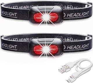 LED Headlamp, USB Rechargeable Headlight Flashlight, Super Bright, 5 Modes, IPX4 Waterproof, Adjustable and Comfortable Headlamp Flashlights for Adults and Kids - 2Pack
