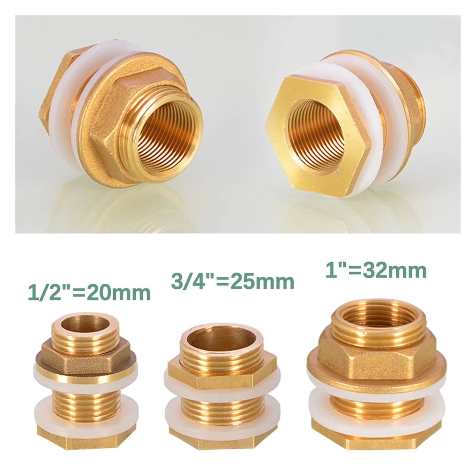 Conector de tanque agua latón, 1/2 ", 3/4", 1, junta silicona, tubo cobre, acoplamiento pescado, adaptador manguera riego jardín(K-1PCS)