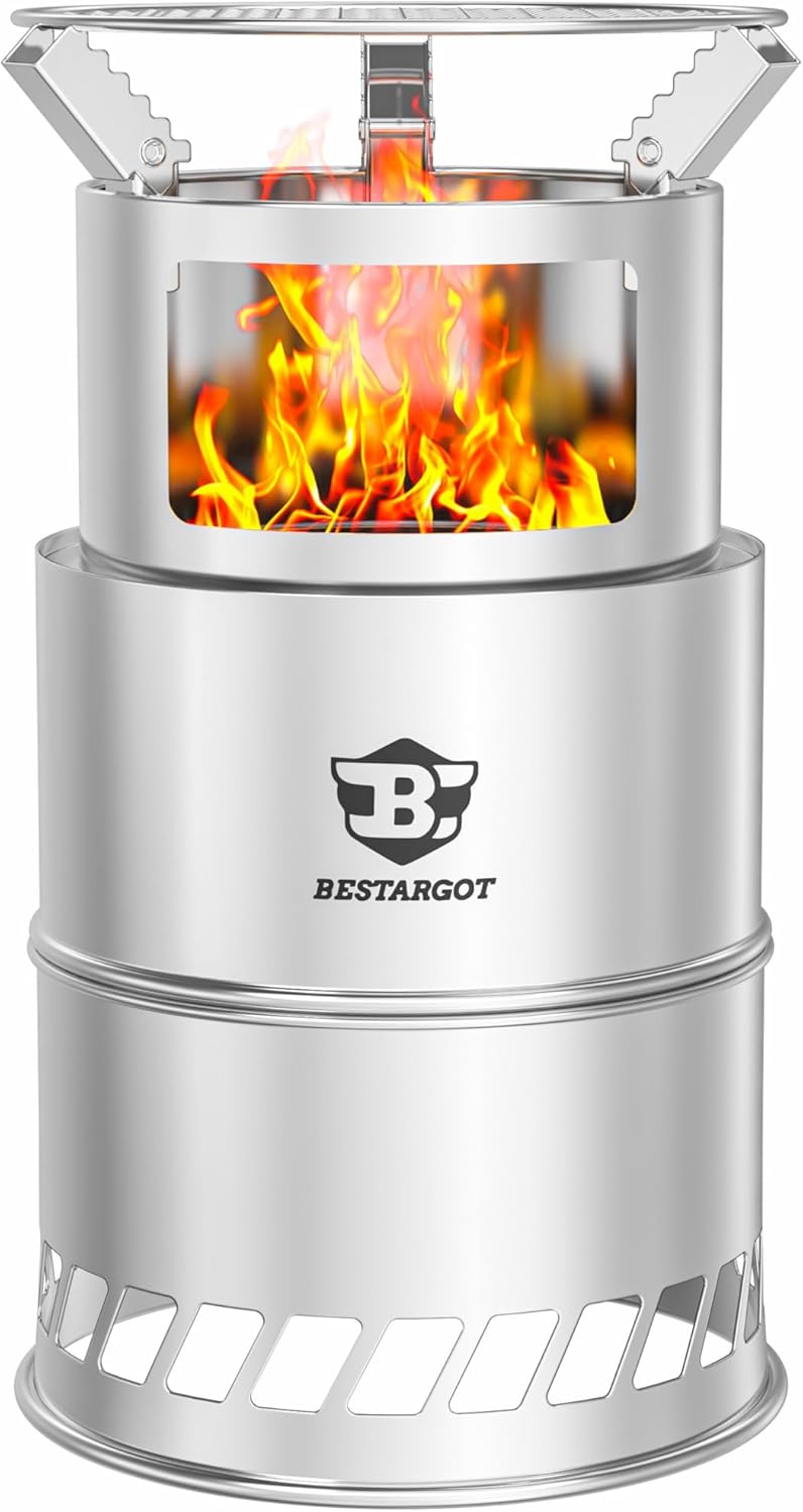 Bestargot Camping Wood Stove, Extra Large Size 8 x 12 inches, Portable Smokeless Fire Pit, Stainless Steel, Windproof & Stackable Gas Burner for Camping, Hiking, Fishing, Hunting, Survival Stove Bestargot Camping Wood Stove, Extra Large Size 8 x 12 inches, Portable Smokeless Fire Pit, Stainless Steel, Windproof & Stackable Gas Burner for Camping, Hiking, Fishing, Hunting, Survival Stove