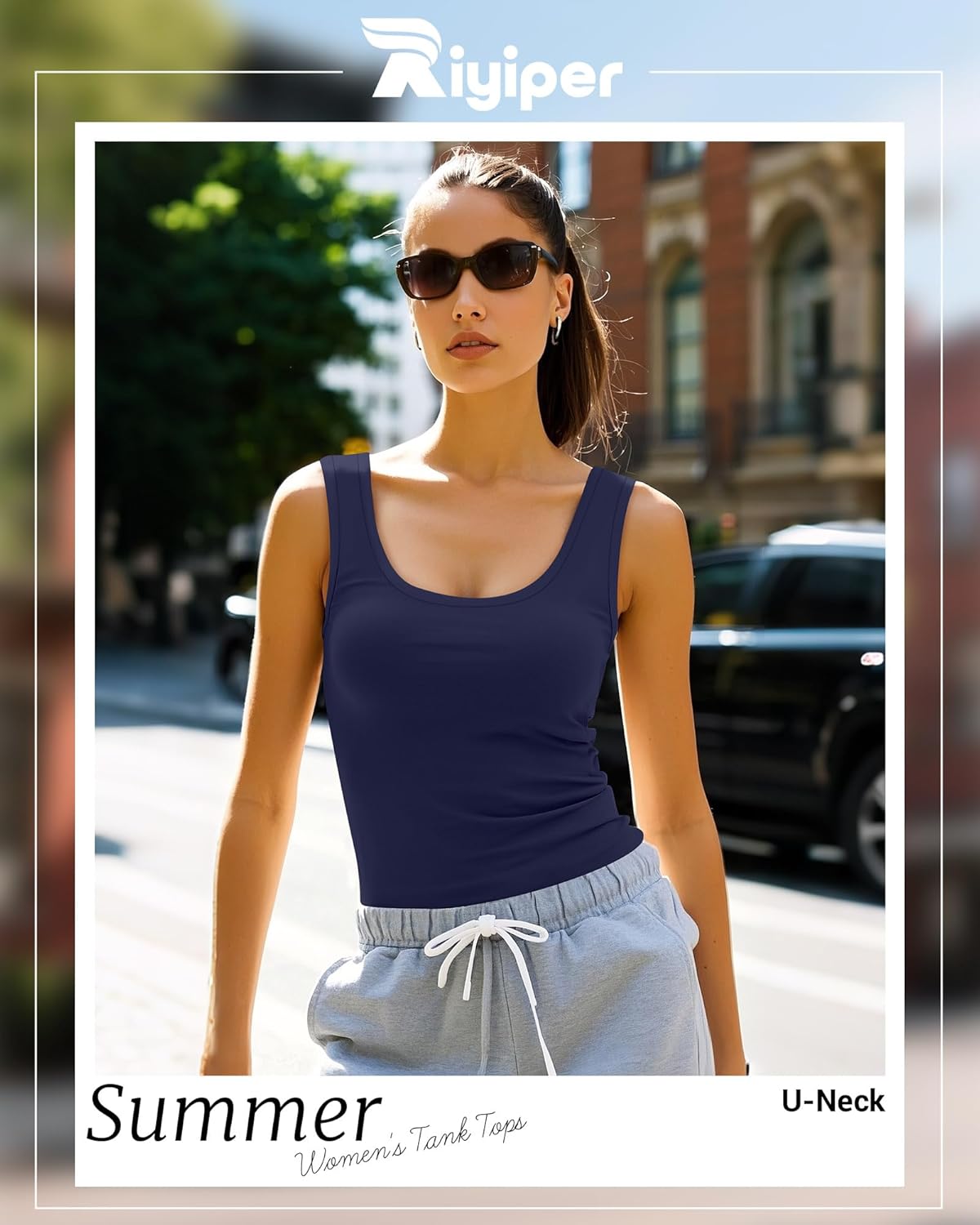 Riyiper 4 Pack Women's Racerback Tank Tops Casual Cotton Blend Summer Sleeveless Shirts Slim Fitted Cowboy Chic Basic Tee - Image 2