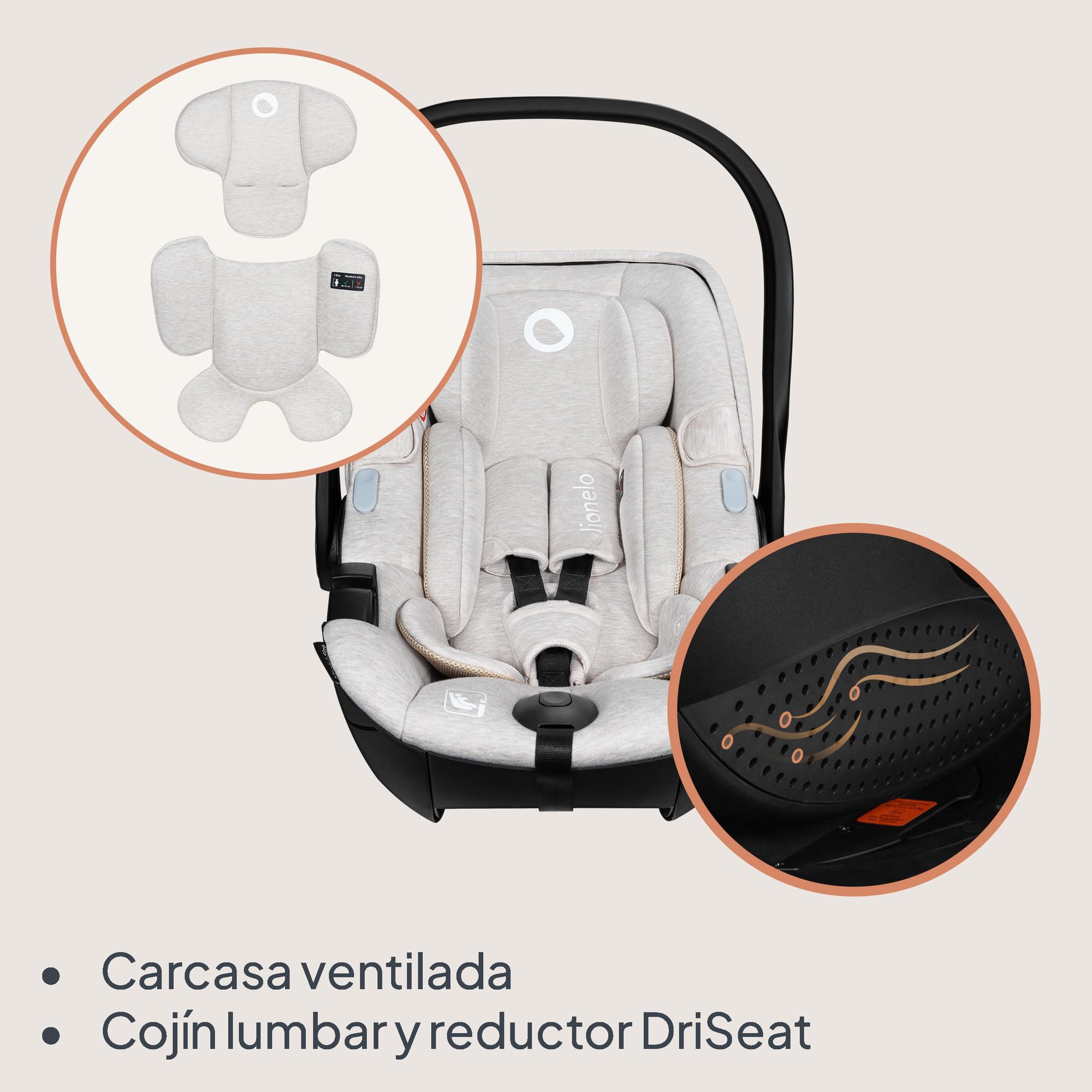 LIONELO MOXIE i-Size SET Silla de Coche Infantil con Base 40-87 cm Portabebés Instalación ISOFIX y Pata de Estabilización Protección Lateral, Reposacabezas Ajustable Cojín Dri-Seat | Base ISOFIX, pata de apoyo, protección lateral, reposacabezas regulable