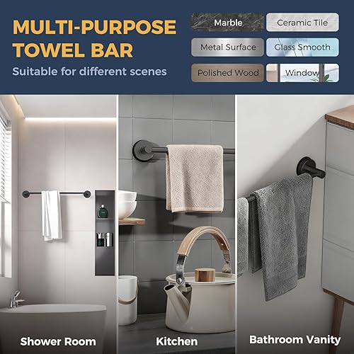 Miniatura 5 de Toalleros de 14.6 a 24 pulgadas para baño, barra de toalla ajustable con ventosa para pared de baño, soporte de toalla de baño de acero inoxidable