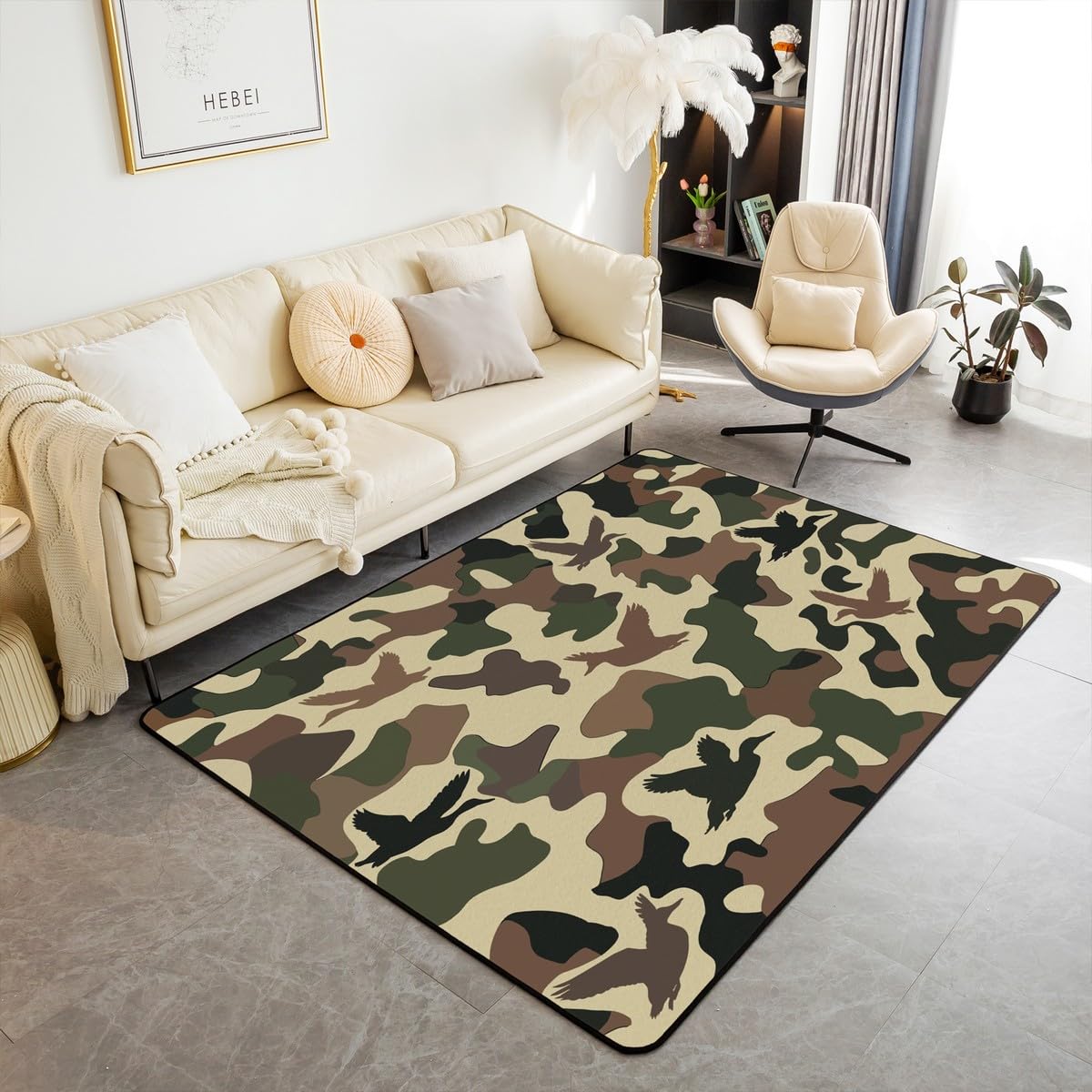Erosebridal Farmhouse Decorative Rug for Living Room 3x5 Camo Rug for Kids Army Camouflage Hunting Carpet Vintage Brown Green Washable Wild Animal