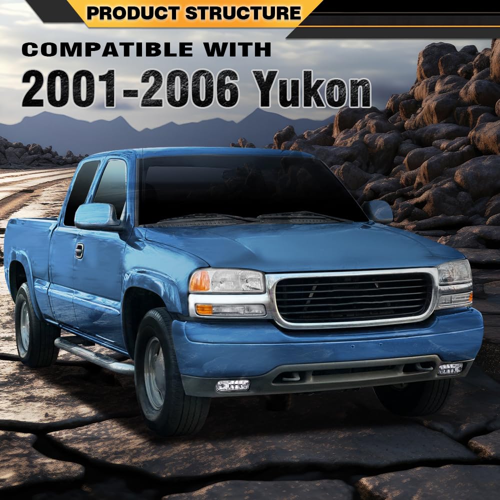 CNNELL Fog Lights Assembly Compatible with 1999-2002 Chevy Silverado 1500 2500, 2001-2002 Chevy Silverado 3500, 2000-2006 Chevy Suburban/Tahoe, Clear lens
