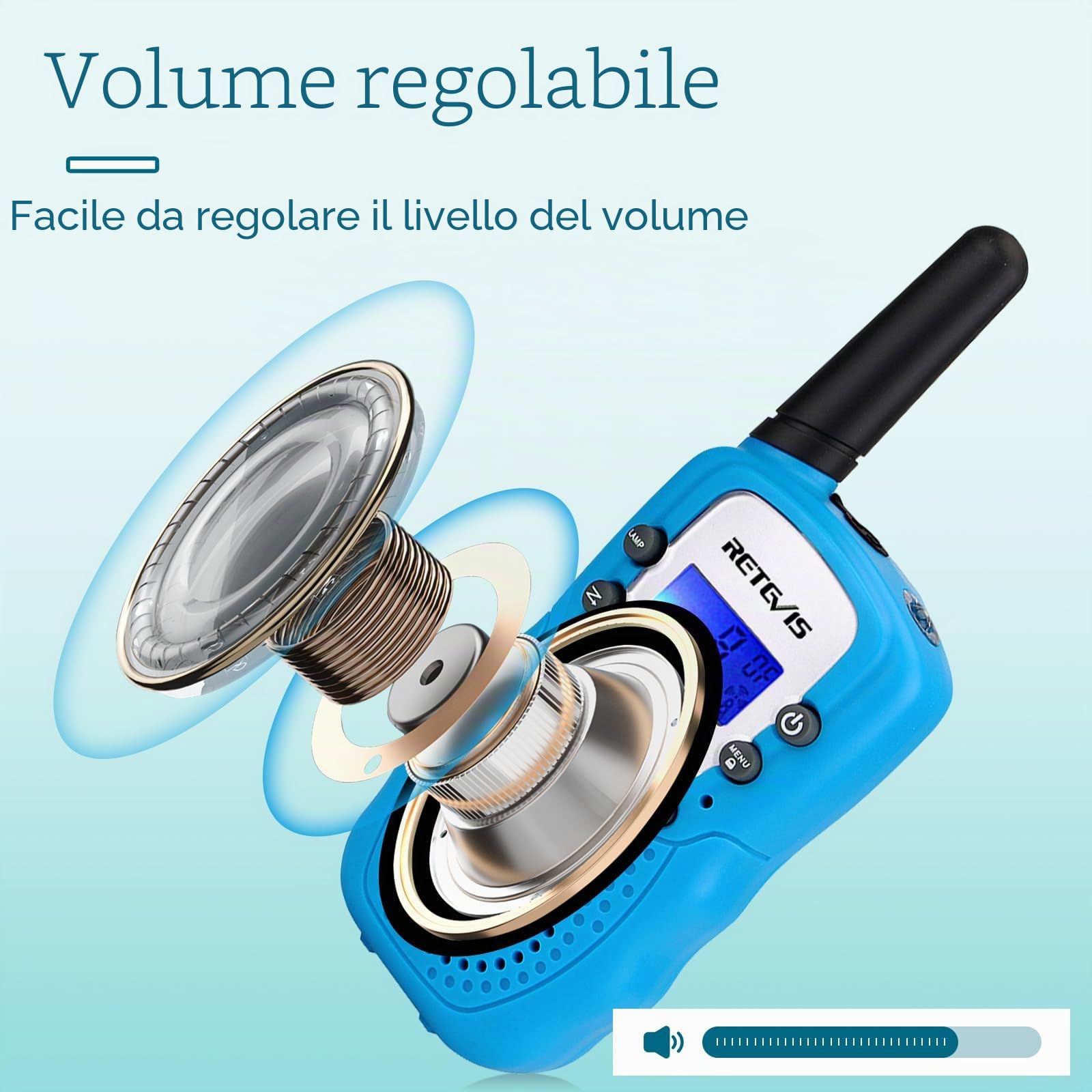 Retevis RT388 Walkie Talkie Bambini PMR446 8 Canali VOX Torcia 10 Toni Chiamata Blu 1 Coppia