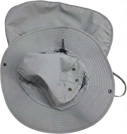 KEXMO Mens Wide Brim Sun Hat UPF 50 Fishing Bucket Cap Mesh Breathable Safari Boonie Light Grey One Size