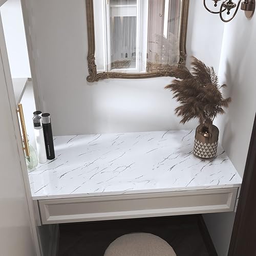 Miniatura 7 de Papel de contacto de mármol blanco, papel tapiz de 35.4 x 197 pulgadas, película de vinilo brillante, impermeable, extraíble, autoadhesivo, para