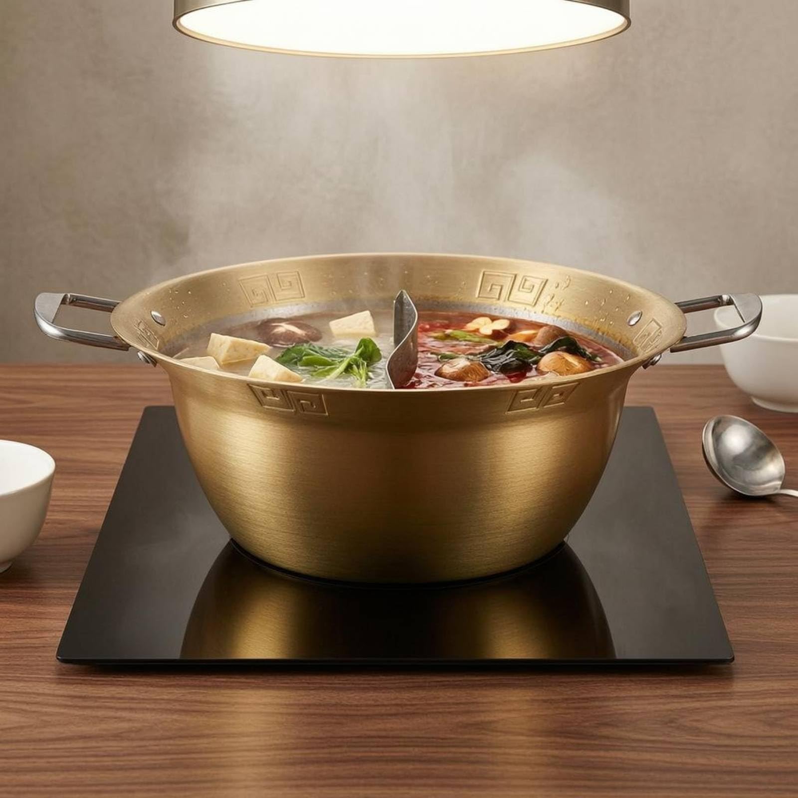 Compartimentée Séparée Double Contenant Récipient Inoxydable Répartition Pratique pour Repas Multi Goûts Convient Repas Collectif Service Restauration, 28CM, Gold Divided Flat