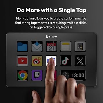 ULANZI D200 U-Studio Macro Keyboard Stream Controller, 14 LCD Keys, 13 Customizable Macro Keys Deck to Control Apps and Software, Trigger Actions in OBS, Twitch, YouTube and more, for Mac/PC