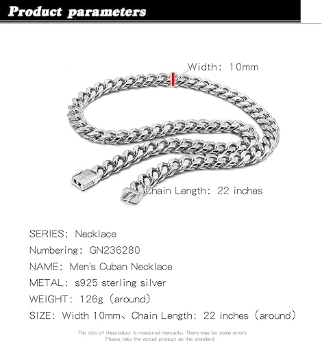 Miniatura 2 de H&Beautimer Collar cubano clásico de plata de ley 925 para hombre, de 0.394in-18, 20, 22, 24, 26, 28 pulgadas, cadena cubana sólida gruesa de