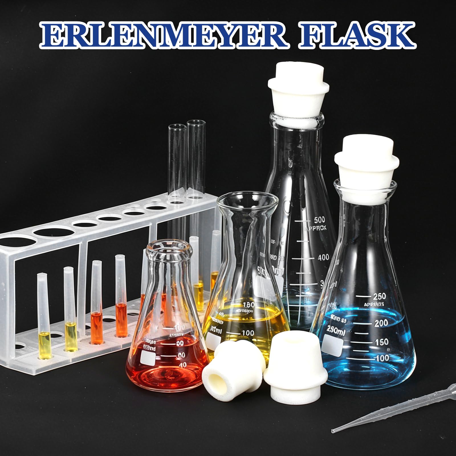PATIKIL PATIKIL 1000ml 33.8oz Matraz Erlenmeyer De Boca De Vidrio De Silicona Arena|Ancha Matraz Cónico Borosilicato 3.3 Con Tapón Núcleo De Matraces Graduados Con Escala Impresa
